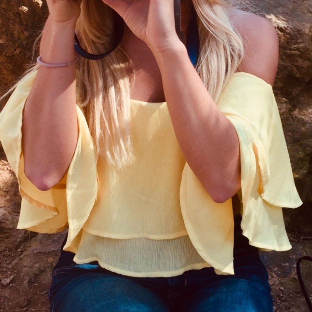 AGACI Yellow Flowy Off Shoulder Top